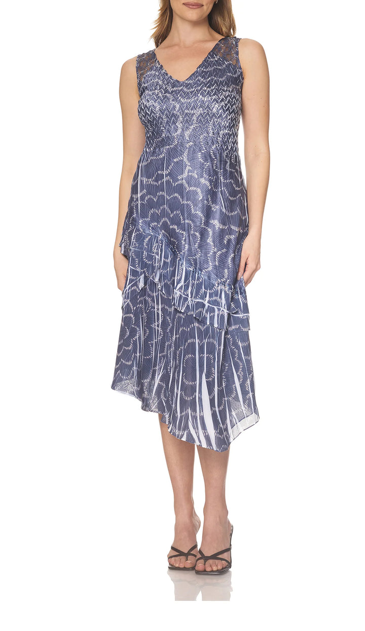 Komarov Asymmetrical Hem Dress Navy Ripples 1