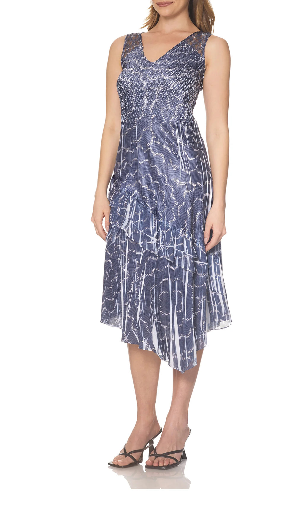Komarov Asymmetrical Hem Dress Navy Ripples 2