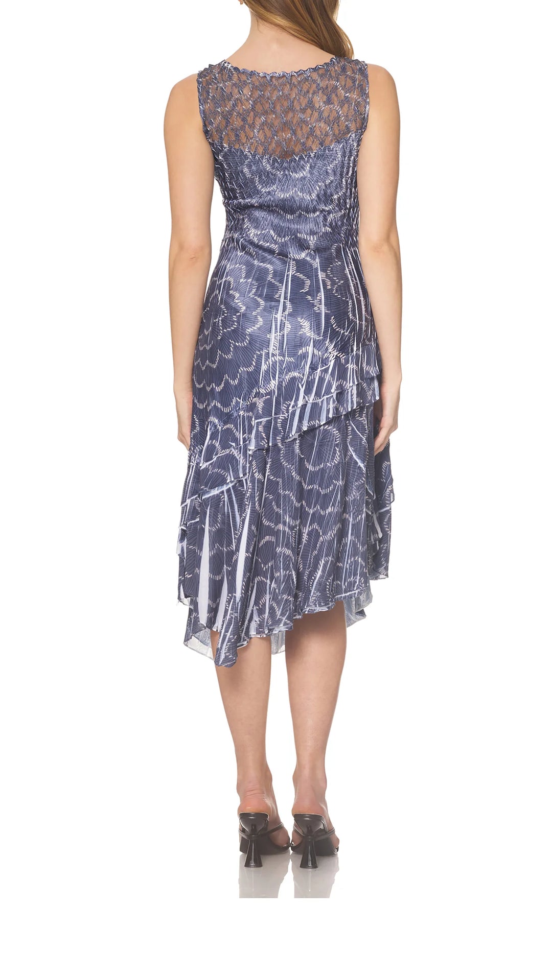 Komarov Asymmetrical Hem Dress Navy Ripples 3
