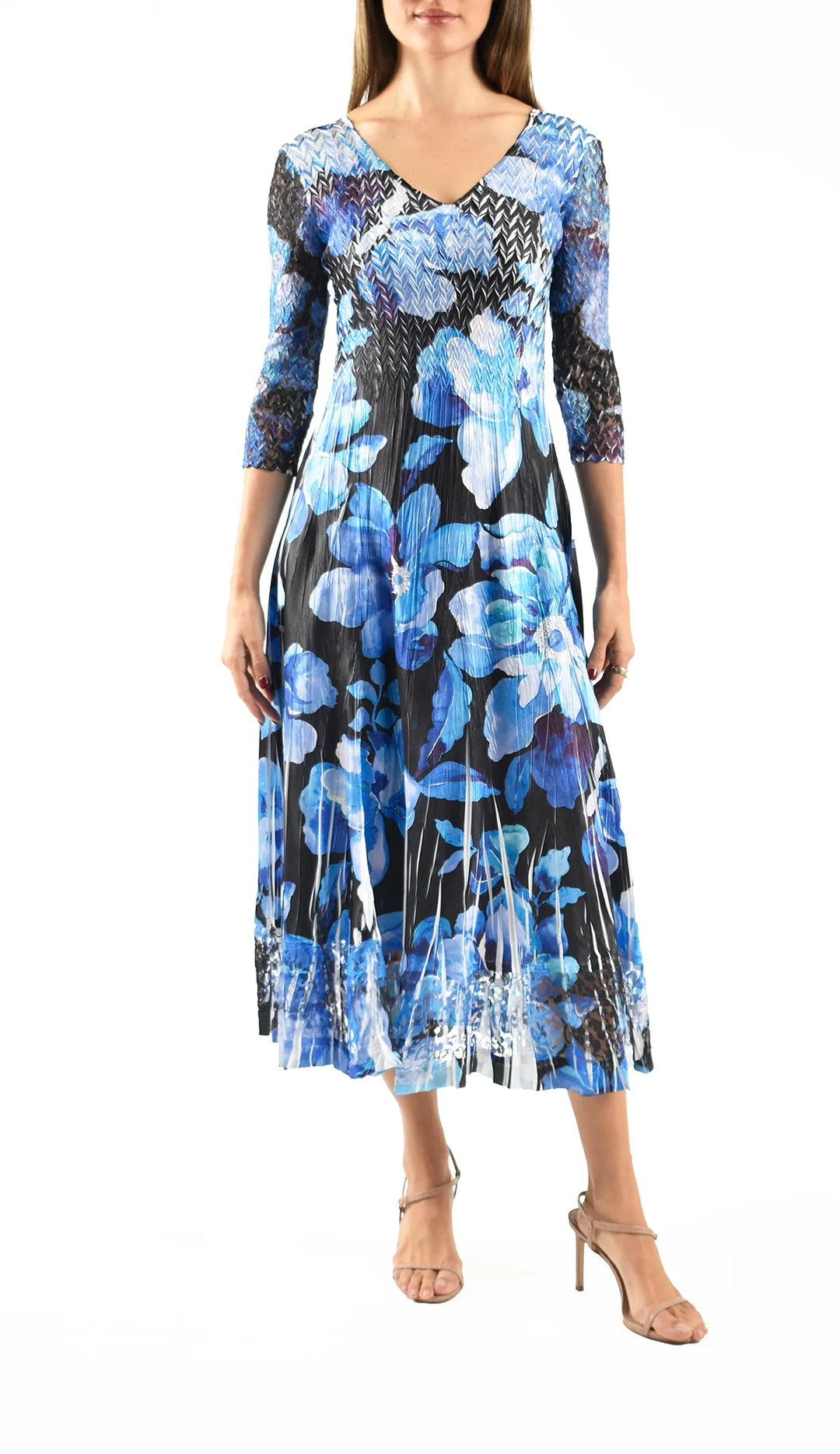 Lace Sleeve Charmeuse Midi Dress 1