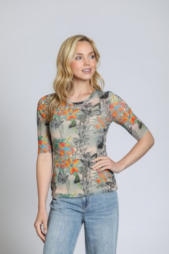 Butterfly Print Mesh Top 1