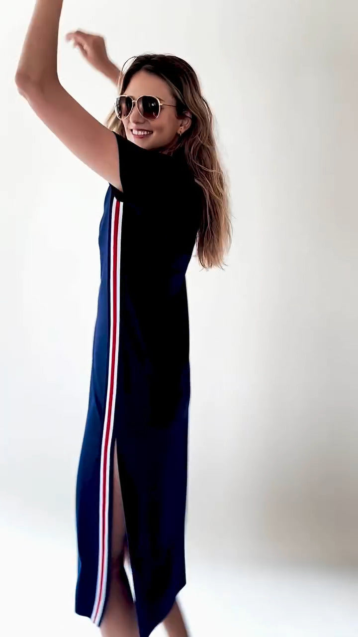 Elliott Lauren Navy Knit Dress with Racing Stripe 3