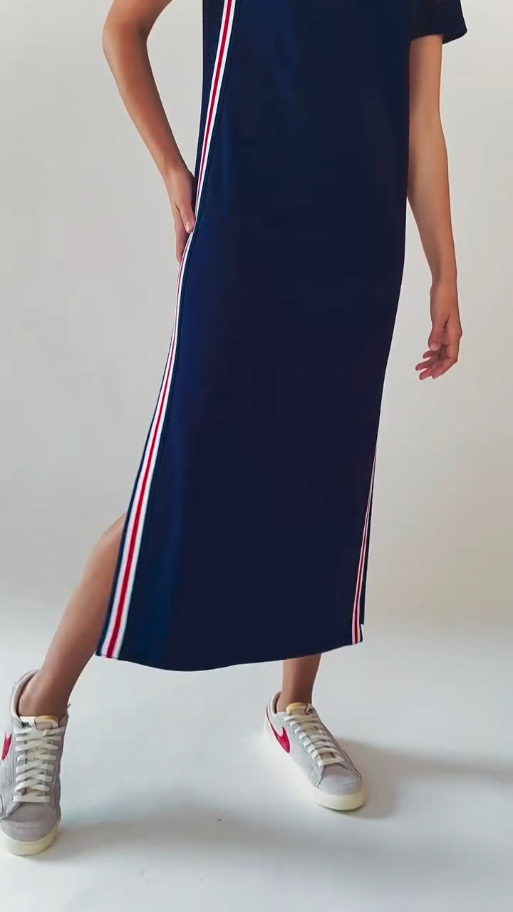 Elliott Lauren Navy Knit Dress with Racing Stripe 5