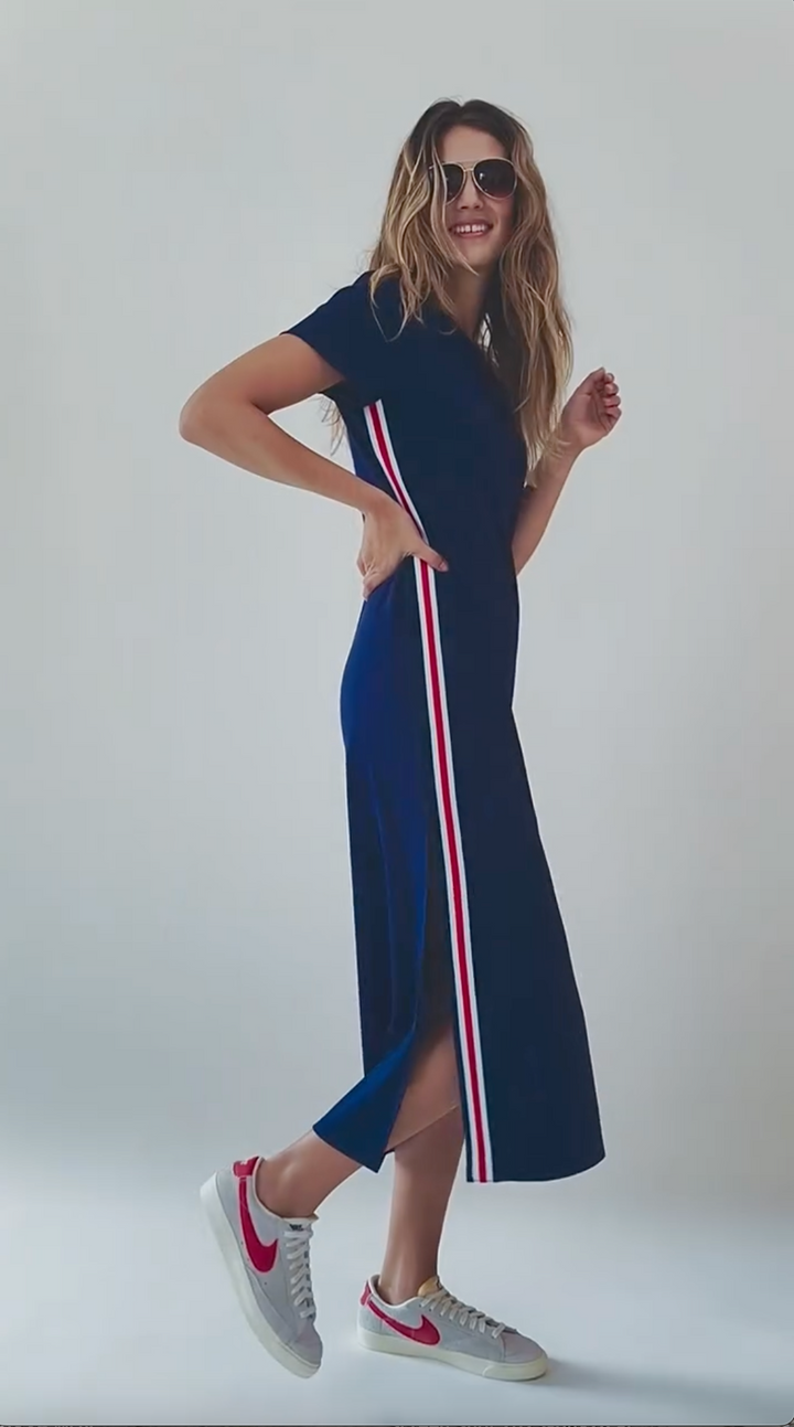 Elliott Lauren Navy Knit Dress with Racing Stripe 6