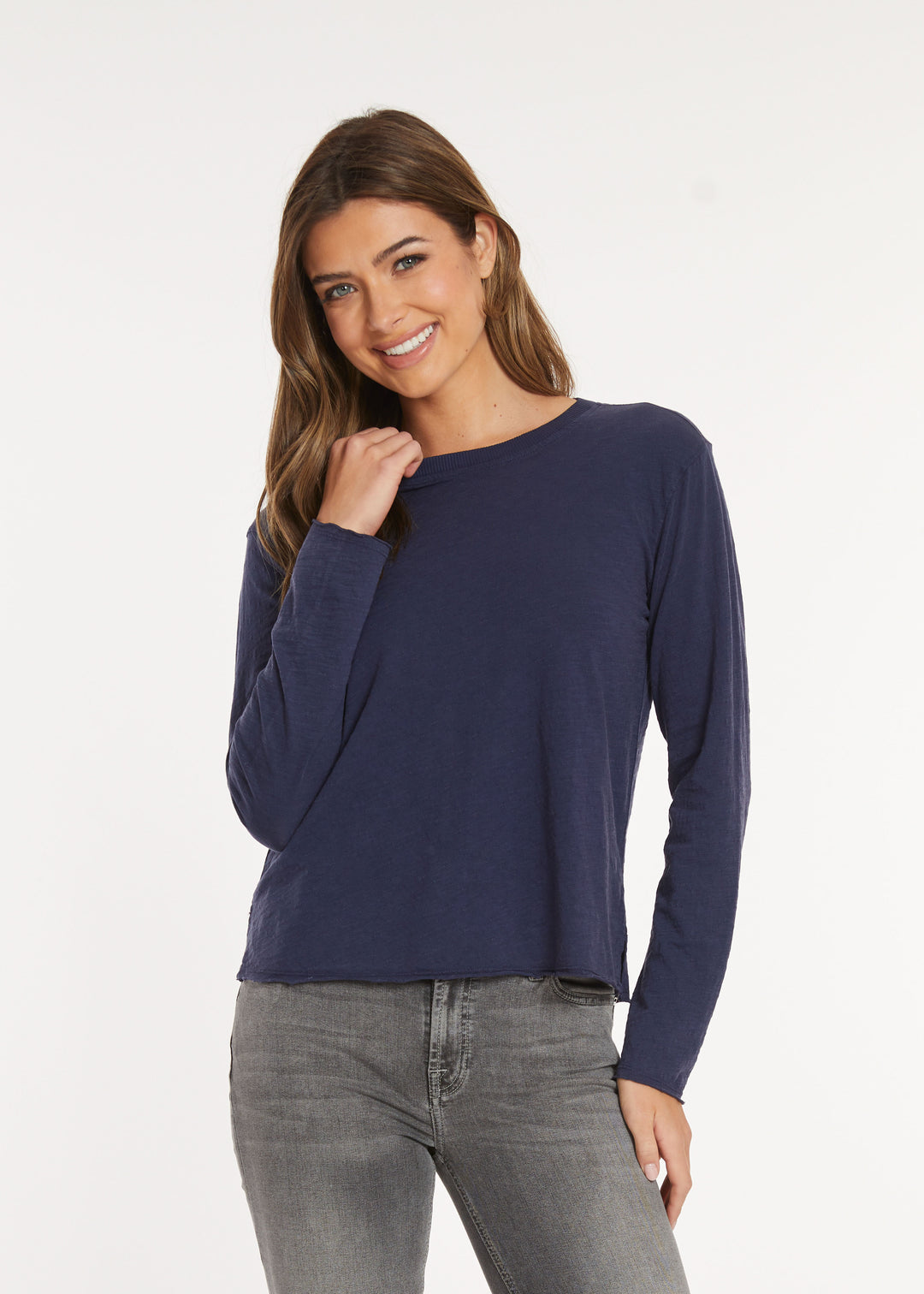 Mododoc Long Sleeve Cropped Boxy Tee Vibrant Navy 1