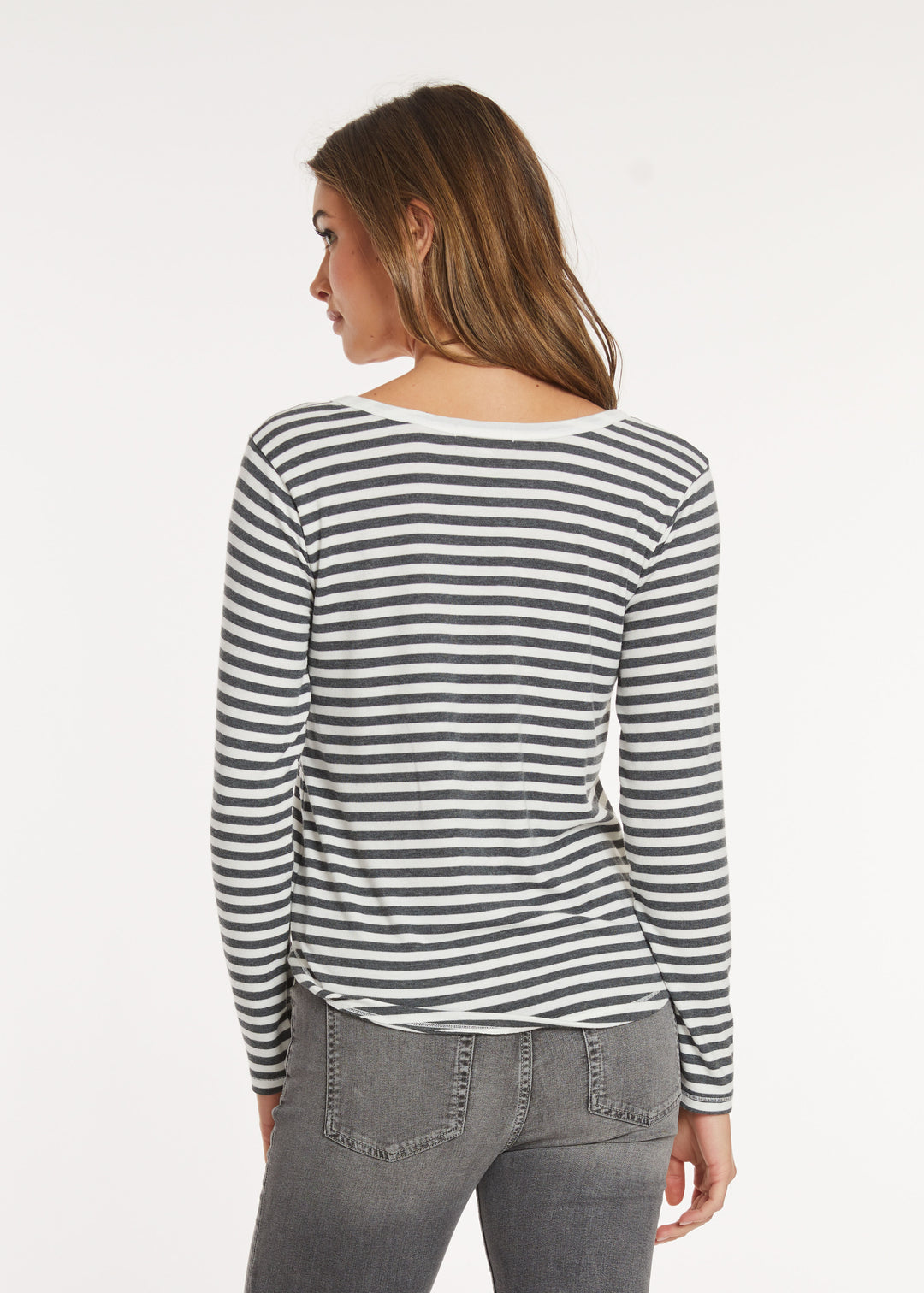 Mododoc Slim Shirttail Henley Ivory/Charcoal Stripe 4