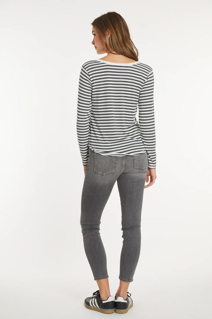 Mododoc Slim Shirttail Henley Ivory/Charcoal Stripe 5