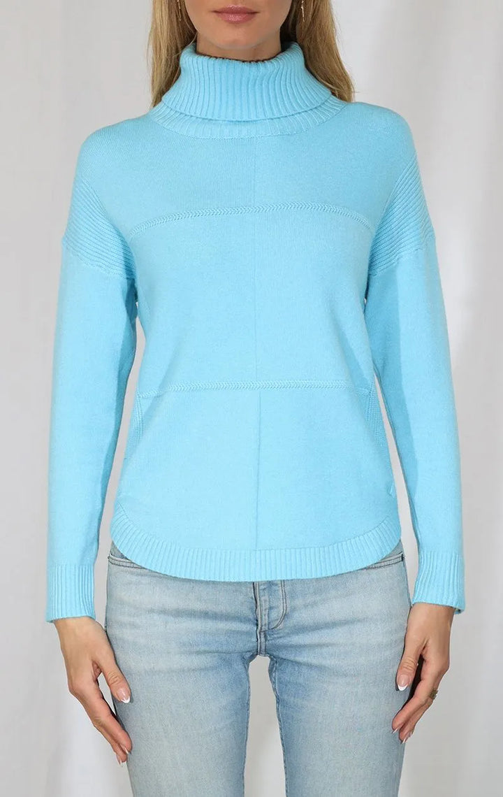 Metric Knits Curved Hem Turtleneck Pacific