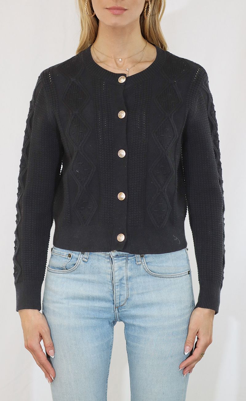 Metric Knits Cable Knit Cardigan Black 2