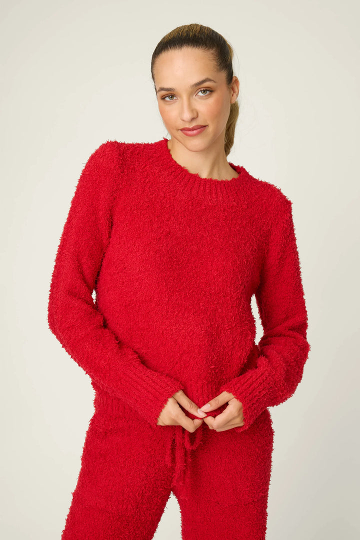 Bundle Up Boucle Long Sleeve Top - Red 1