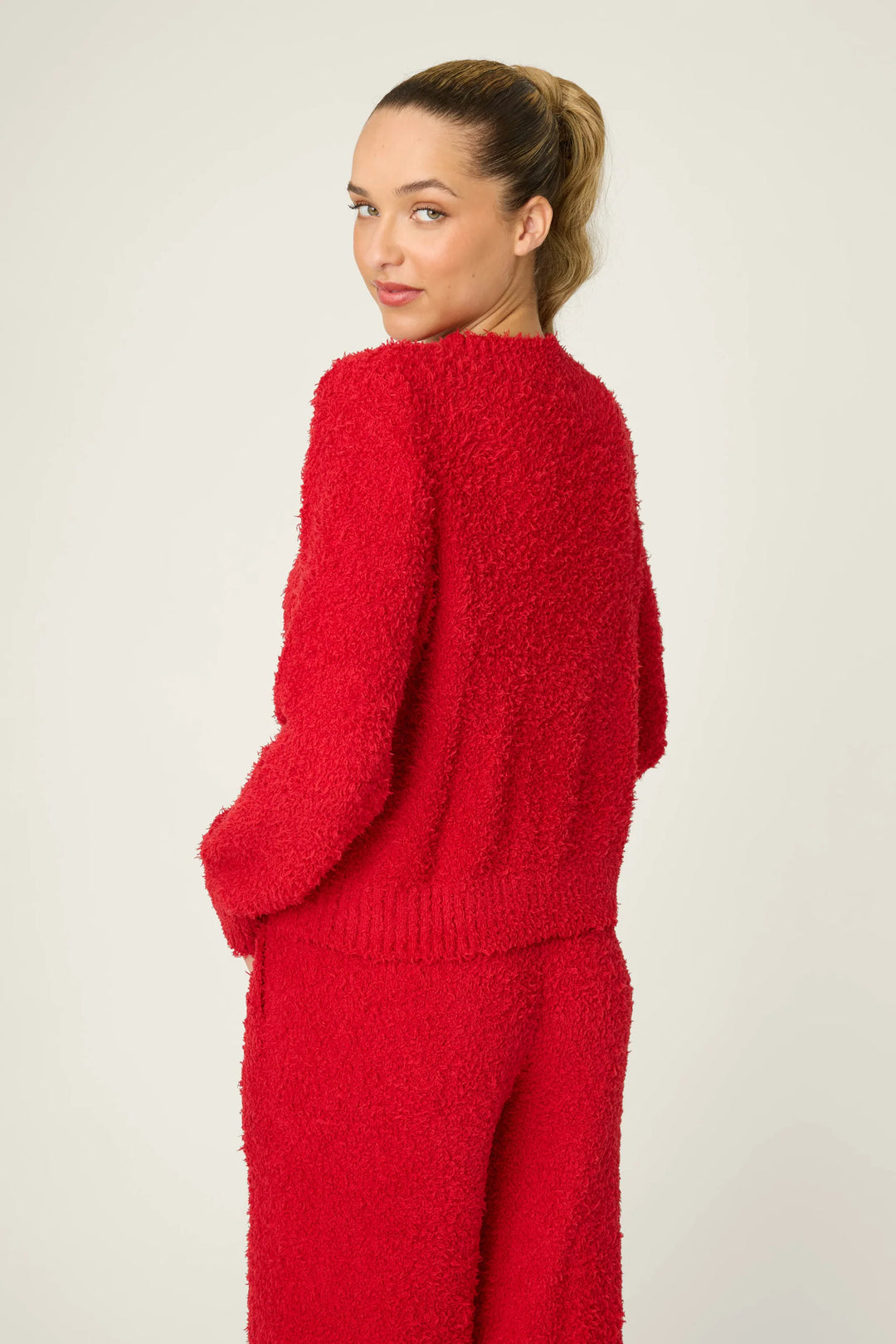 Bundle Up Boucle Long Sleeve Top - Red 2