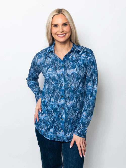 Snoskins Printed Crinkle Mesh V-Neck top - Roma 89532