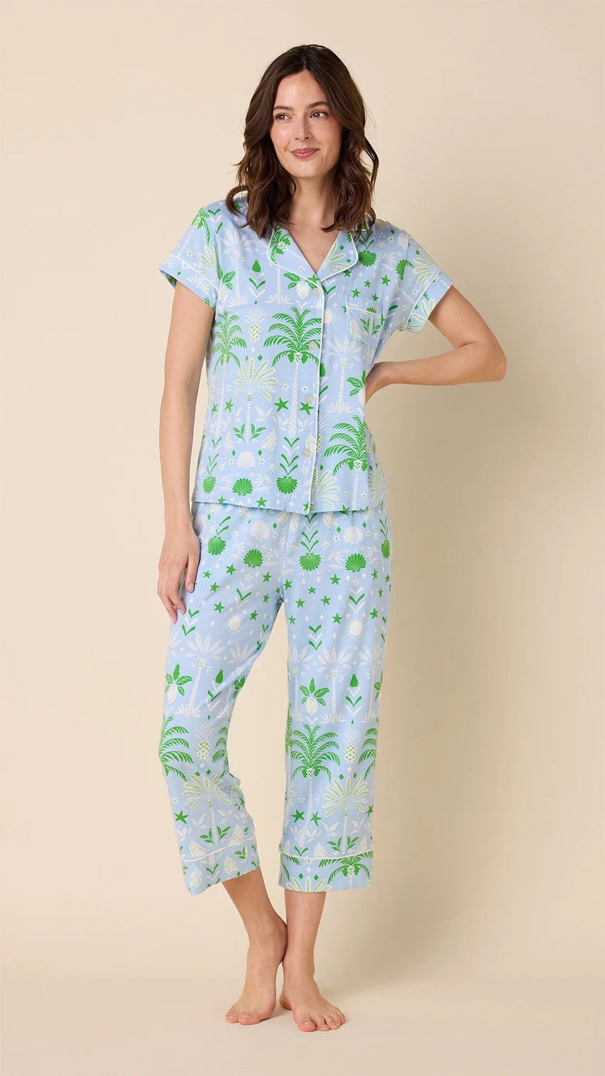 The Cat's Pajamas Tropicana Palm Pima Knit Capri Set 