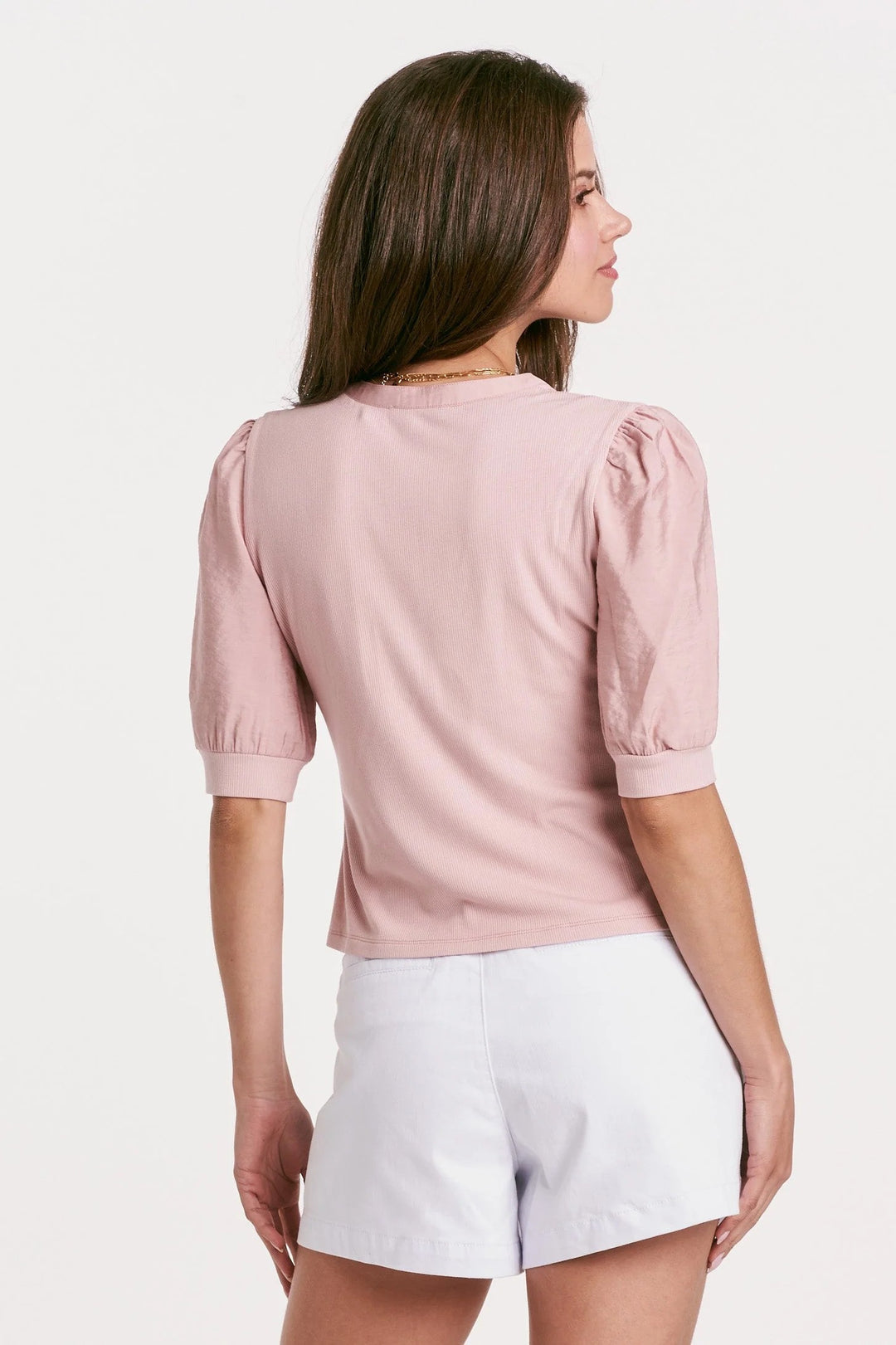 Tanner Puff Sleeve Henley Rose Smoke Back