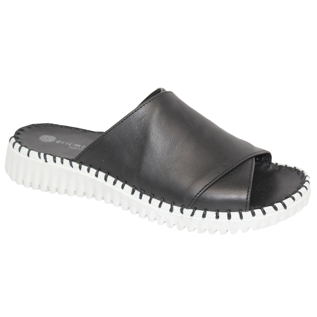 Eric Michael Gloria Leather Slide Sandal Taupe Black.